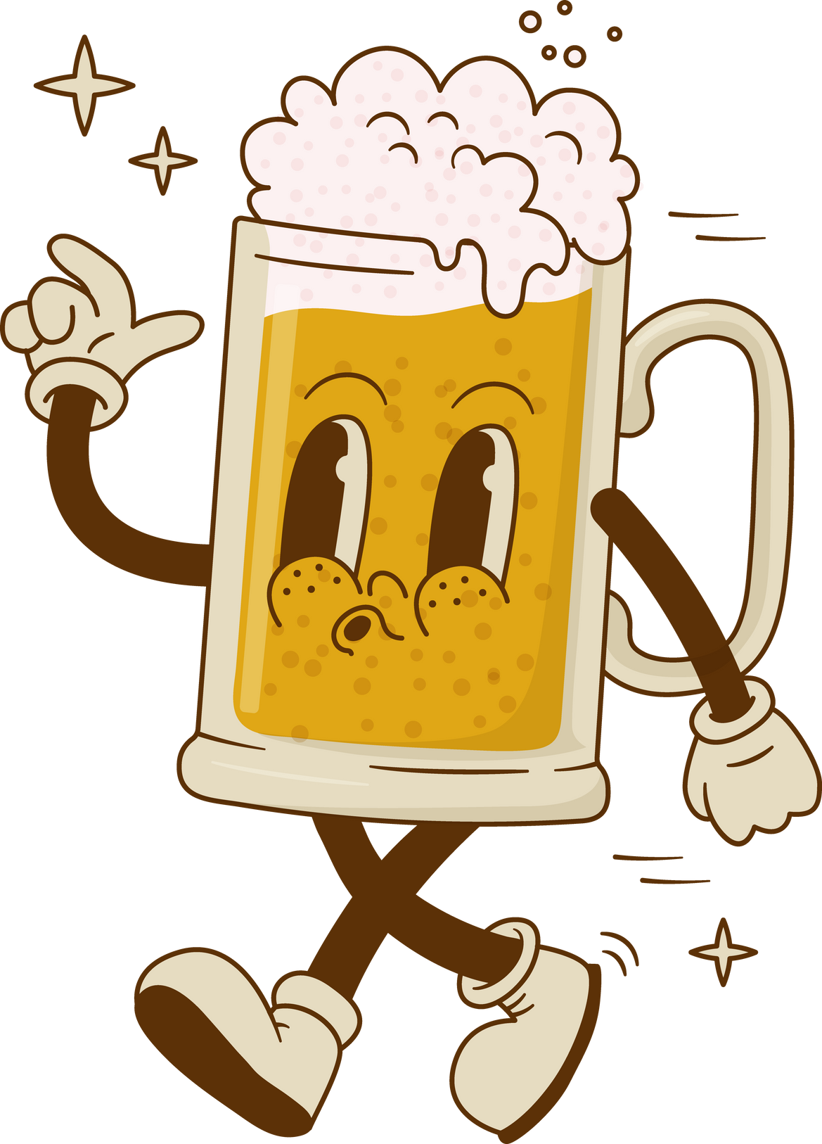 Retro cartoon funny beer glass character mascot